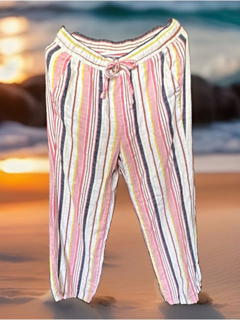 Women’s Pink Multi-Stripe Drawstring Casual Pants M Old Navy